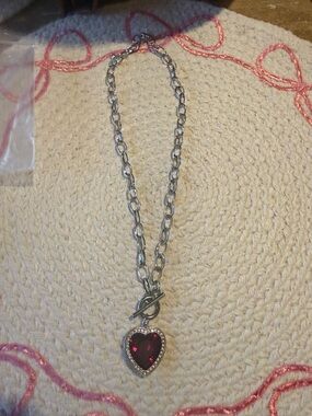 paparazzi Silver-Tone Chain with Pink Heart Crystal Pendant